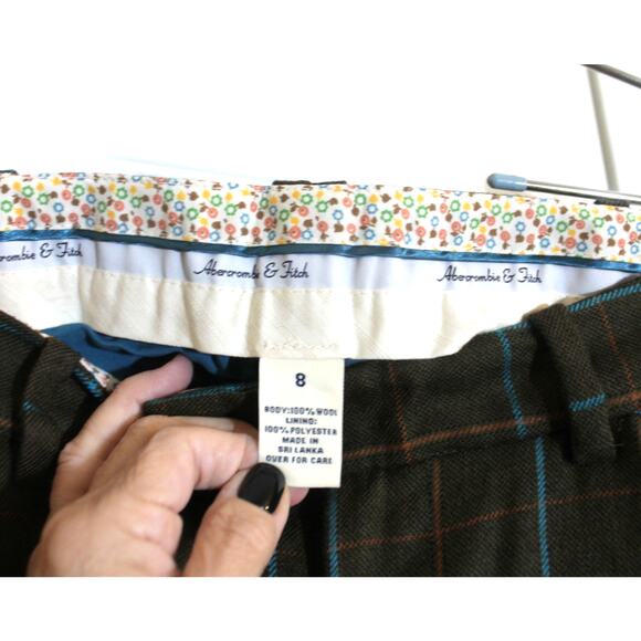 Abercrombie & Fitch Womens Lined Green Plaid Wool Ankle Pants sz 8 - Picture 3 of 3